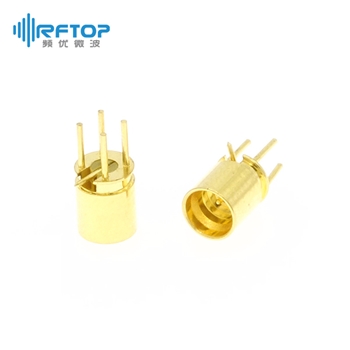 SMP(GPO)公头插孔焊接PCB连接器, DC-18GHz, 安装孔距2.15mm, 尾针直径0.4mm - RC18PM-STH04-GBA