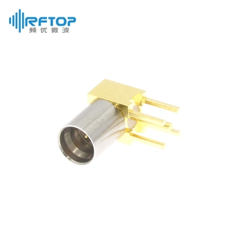 SMP(GPO)公头插孔焊接PCB连接器, DC-6GHz, 90度直弯, 安装孔距2.54mm, 尾针直径0.7mm - RC06PMW-STH07