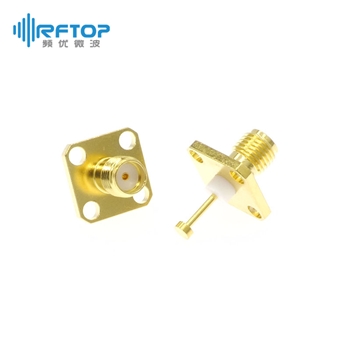 SMA母头介质穿墙连接器, DC-18GHz, 4孔法兰, 安装孔距8.6mm, 尾针直径1.1mm - RC18SF-PFD11-GBA