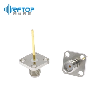 SMA母头空气线穿墙连接器, DC-18GHz, 4孔法兰, 安装孔距8.6mm, 尾针直径1.3mm - RC18SF-AFD13