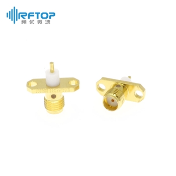 SMA母头介质穿墙连接器, DC-18GHz, 2孔法兰, 安装孔距12.2mm, 尾针直径1.3mm - RC18SF-PFD13-GBA-2