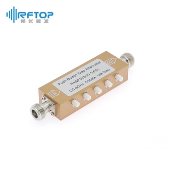 N按键可调衰减器，DC-3GHz, 5W, 0-30dB, 1dB步进，单向，母输入，母输出，方形，接头黄铜镀镍 - RASP3N5-30-1