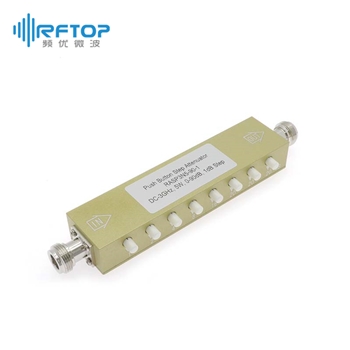 N按键可调衰减器，DC-3GHz, 5W, 0-90dB, 1dB步进，单向，母输入，母输出，方形，接头黄铜镀镍 - RASP3N5-90-1