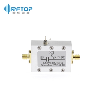 SMA双母头偏置器，25KHz-100MHz， DC 50V，0.6A，接头黄铜镀三元合金 - RBT01S50