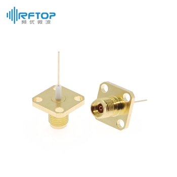 2.92mm母头4孔法兰毫米波介质穿墙连接器, DC-40GHz, 安装孔距8.6mm, 尾针直径0.55mm- RC40F-PF4D055-GBA