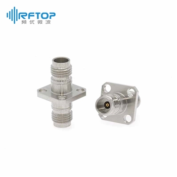 2.4mm母头 转 2.4mm母头 4孔法兰毫米波转接器|普军级, DC-50GHz, 不锈钢, 长度22.7mm，法兰边长12.7mm- RA5001F-2