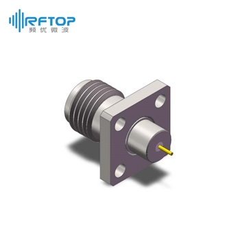 SMA母四孔法兰金属穿墙连接器, DC-26.5GHz, 安装孔距6.35mm - RC27SF-MF4D02-XX