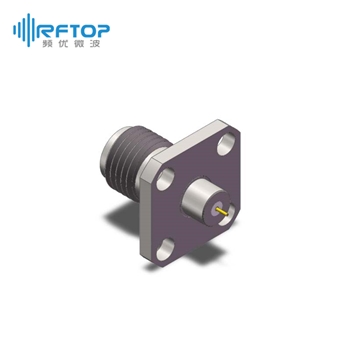2.4mm母四孔法兰毫米波金属穿墙连接器, DC-50GHz, 安装孔距8.6mm - RC50UF-MF4D01-XX