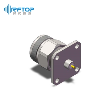 N公四孔法兰金属穿墙连接器, DC-18GHz, 安装孔距18.3mm - RC18NM-MF4D10-XX