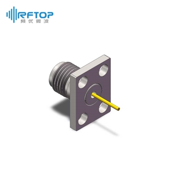 2.92mm母头4孔法兰毫米波空气线穿墙连接器, DC-40GHz, 安装孔距8.64mm×5.64mm- RC40KF-AF4D03-XX