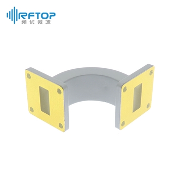 WR90(BJ100)弧形90度弯E面弯波导, 8.2-12.5GHz, 2500W, FBP100方形平法兰 - RWGWE90-L1-L2