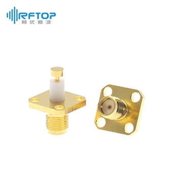 SMA母四孔法兰介质穿墙连接器, DC-18GHz, 安装孔距8.6mm, 尾针直径3.2mm - RC18SFB-PF4D302