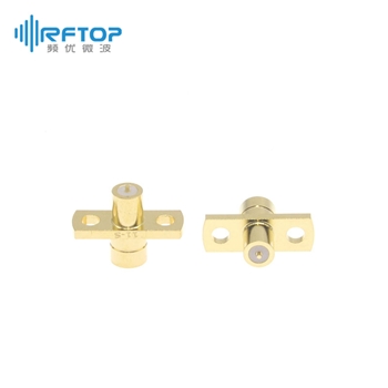 SMP(GPO)双孔法兰金属穿墙连接器, DC-18GHz, 安装孔距8.6mm, 尾针直径00.5mm - RC18PMS-MF2D05-GBA