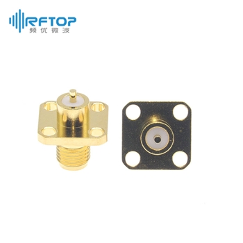 SMA母四孔法兰金属穿墙连接器, DC-18GHz, 安装孔距8.6mm, 尾针直径1.27mm - RC18SFB-MF4D127