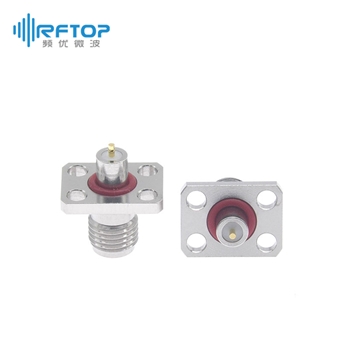 SMA母四孔法兰金属穿墙连接器, 带密封圈, DC-6GHz, 安装孔距8.7mm×5.6mm, 尾针直径00.8mm - RC06SFS-MF4D08
