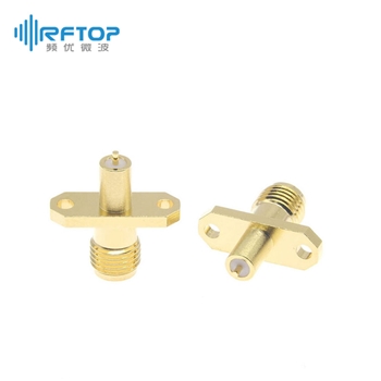 SMA母双孔法兰金属穿墙连接器, DC-18GHz, 安装孔距12.2mm, 尾针直径00.8mm - RC18SFB-MF2D08