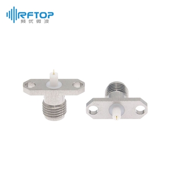 SMA母双孔法兰介质穿墙连接器, DC-18GHz, 安装孔距12.2mm, 尾针直径00.25mm - RC18SF-PF2D025