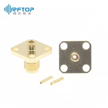 SMA母四孔法兰电缆连接器|精密型, DC-26.5GHz, 法兰边长12.7mm，孔距8.6mm，孔径2.6mm - RC27SFB-B4F2D