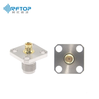 SMA母四孔法兰电缆连接器|精密型, DC-26.5GHz, 法兰边长12.7mm，孔距8.6mm，孔径2.6mm - RC27SF-B4F2D