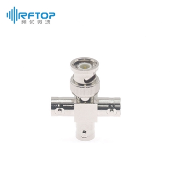 BNC公 转 BNC母 十字形转接器|经济型, DC-4GHz, 黄铜镀镍 - RA04B02C-NBA