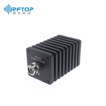 N大功率同轴固定衰减器|专业型, 小尺寸版, 单向, 公输入, 母输出, 矩形, 接头不锈钢, DC-18GHz, 100W - R18N100UAB-XX